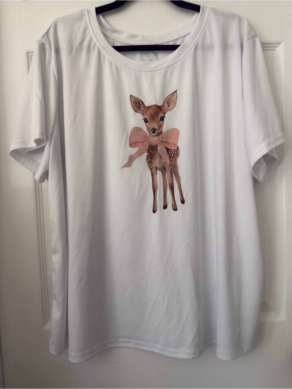 White Tee with Pink Bow Fawn Deer Graphic